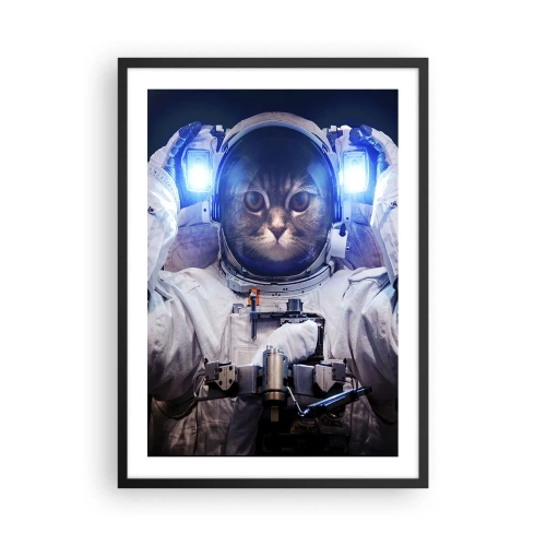 Plakát v černém rámu - Astronaut kočka v plném skafandru - 50x70cm - Houston, máte problém - Moderní nástěnná dekorace do obývacího pokoje a ložnice ARTTOR