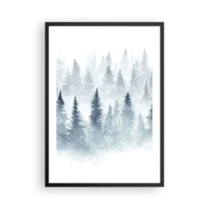 Plakát v černém rámu - Akvarelová krajina s lesem v mlze - 50x70cm - Zahalené mlhou - Moderní nástěnná dekorace do obývacího pokoje a ložnice ARTTOR