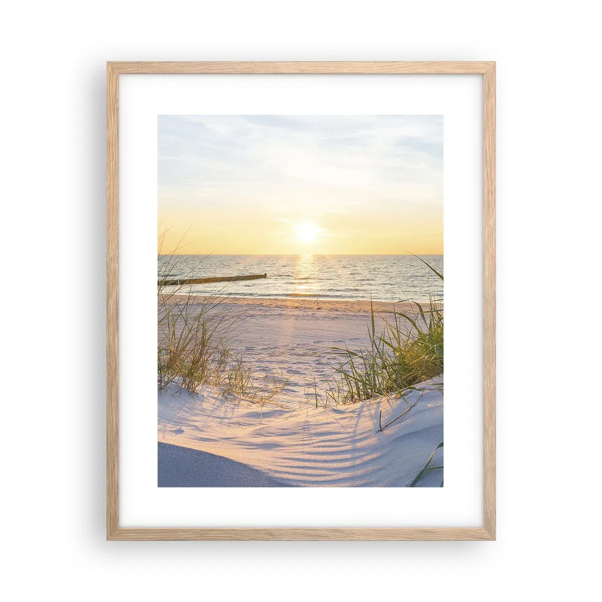Plakát v rámu světlý dub - Šumění moře, zpěv ptáků, divoká pláž uprostřed trávy… - 40x50 cm