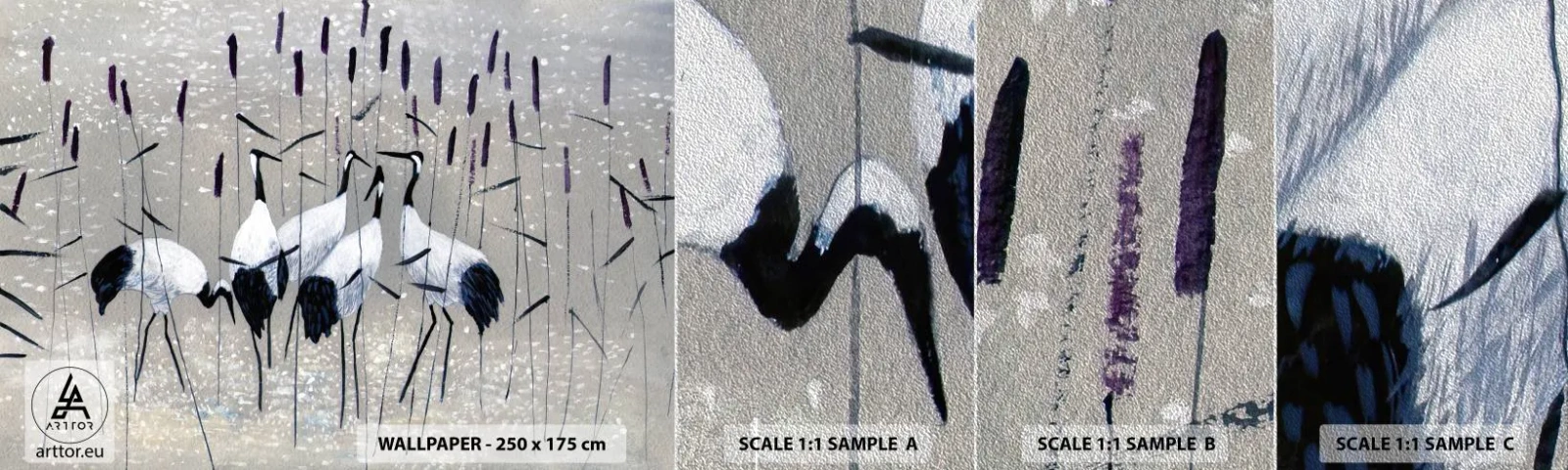 Vzor Fototapety Premium Sand - Mezi svými - Jeřáb, Pták, Příroda - 100x30 cm