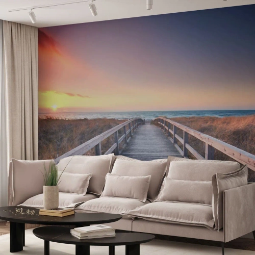 Fototapeta Premium Canvas - Baltská večerní polární záře - Krajina, Moře, Duna - 250x175 cm