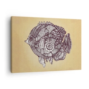 Obraz na plátně - Dekorativní ryby ve stylu kreslení se vzory - 70x50cm - Z oceánu ornamentů - Moderní nástěnná dekorace do obývacího pokoje a ložnice ARTTOR
