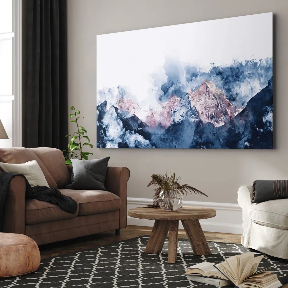 Obraz na plátně - Akvarelové hory v pastelových odstínech na bílém pozadí - 70x50cm - To jsou vrcholy! - Moderní nástěnná dekorace do obývacího pokoje a ložnice ARTTOR