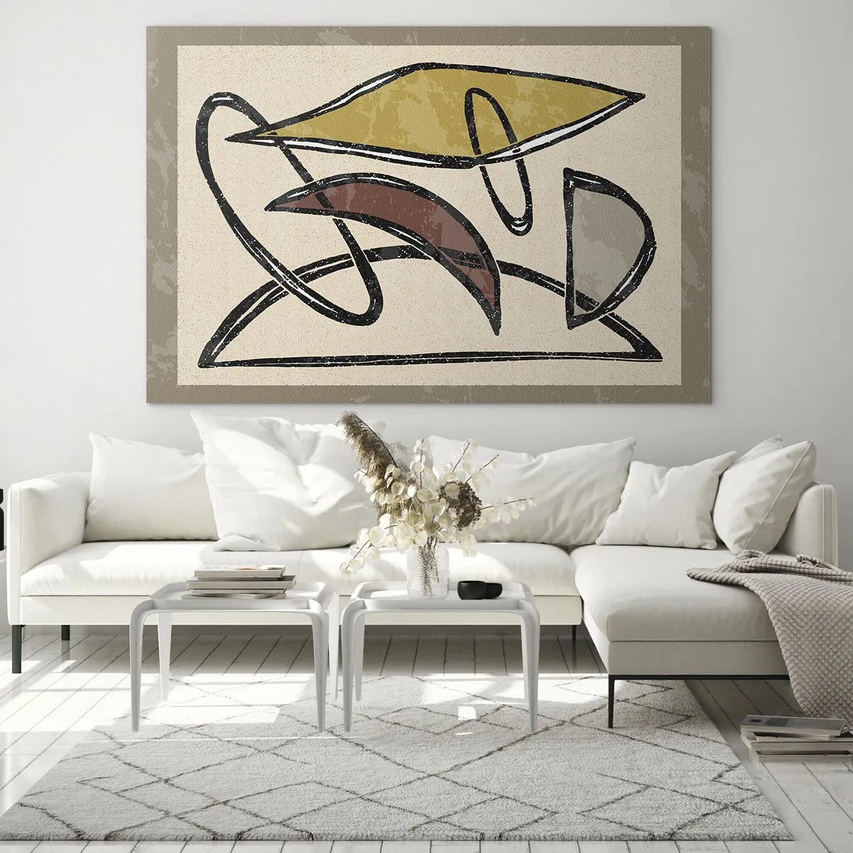 Obraz na skle - Geometrická abstrakce ve žluté a červené barvě - 70x50cm - Svisle a vodorovně - Moderní nástěnná dekorace do obývacího pokoje a ložnice ARTTOR