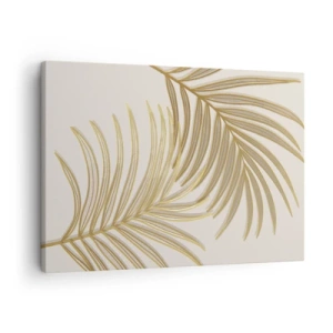 Obraz na plátně - Zlaté palmové listy na světlém pozadí v minimalistickém stylu - 70x50cm - Zlatá palma! - Moderní nástěnná dekorace do obývacího pokoje a ložnice ARTTOR