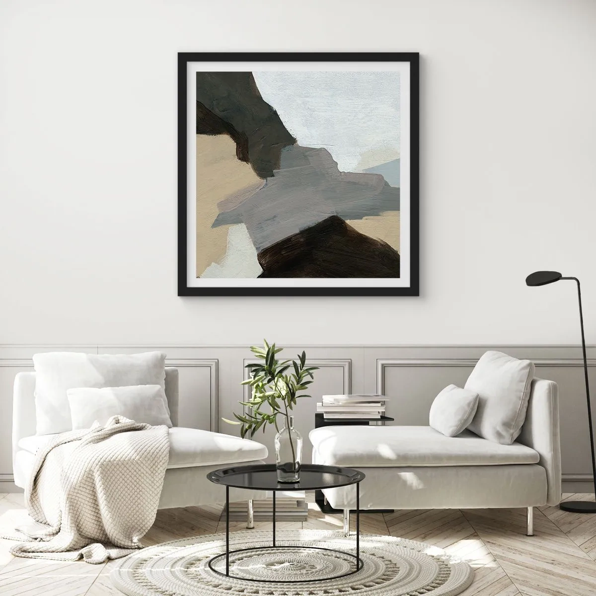 Plakát v černém rámu - Abstrakce: křižovatka šedi - 40x40 cm