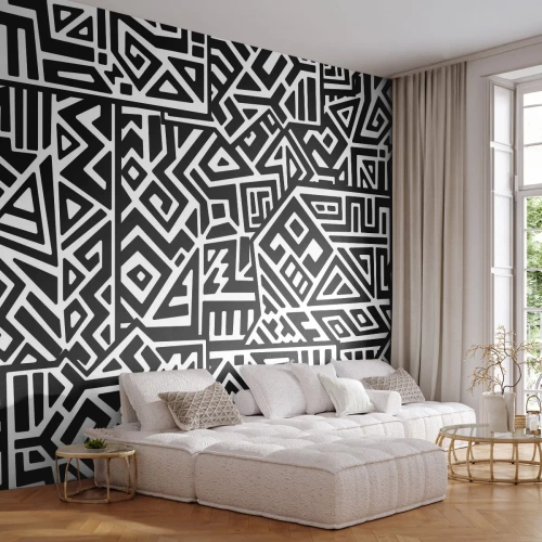 Fototapeta na míru Premium Sand - Předkolumbovská kompozice - Abstrakce, Kus, Černý a bílý
