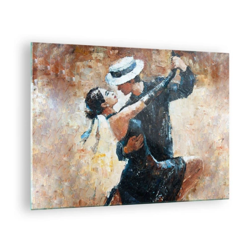 Obraz na skle - Pár tančí v elegantním stylu s klasickým nádechem - 70x50cm - A la Rudolf Valentino - Moderní nástěnná dekorace do obývacího pokoje a ložnice ARTTOR