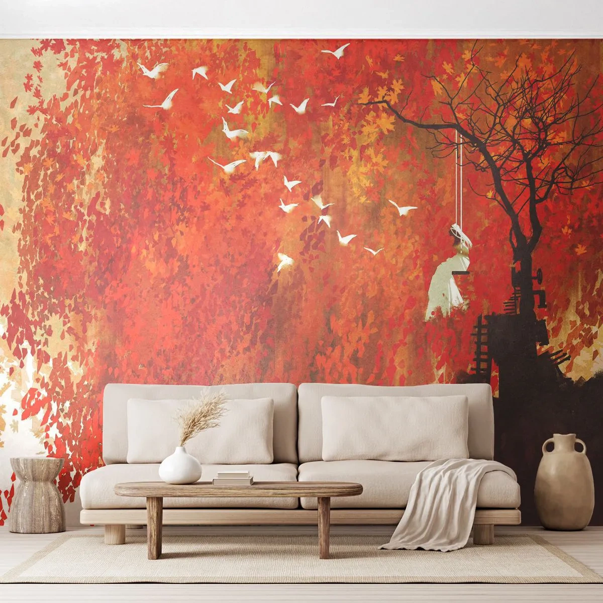 Fototapeta Premium Canvas - Poletí s nimi? - Abstrakce, Žena, Ptactvo - 400x280 cm