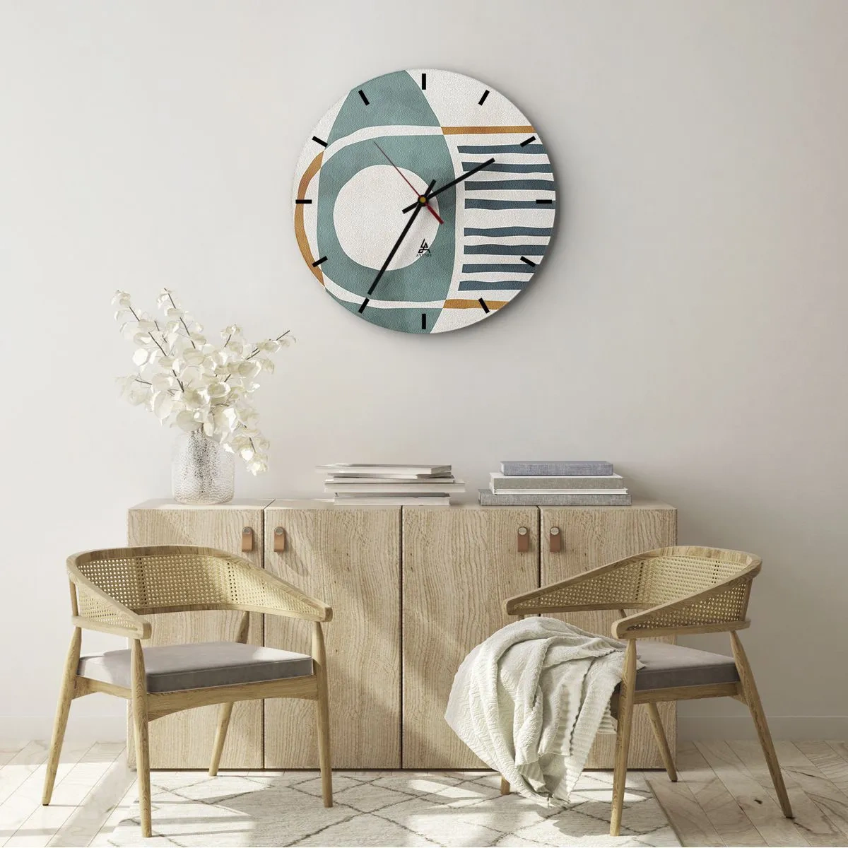Nástěnné hodiny - Geometrický etnický motiv s čarami a kruhy - 30x30cm - Znaky a rituály - Moderní nástěnná dekorace do obývacího pokoje, kuchyně a ložnice ARTTOR