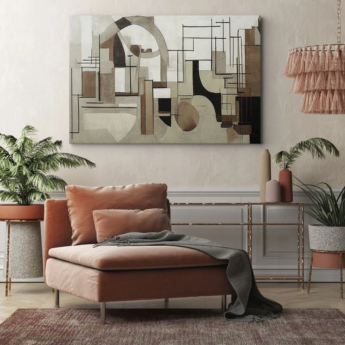 Obraz na plátně - Architektonická abstrakce v béžové a hnědé barvě - 70x50cm - Městská krajina 2.0 - Moderní nástěnná dekorace do obývacího pokoje a ložnice ARTTOR