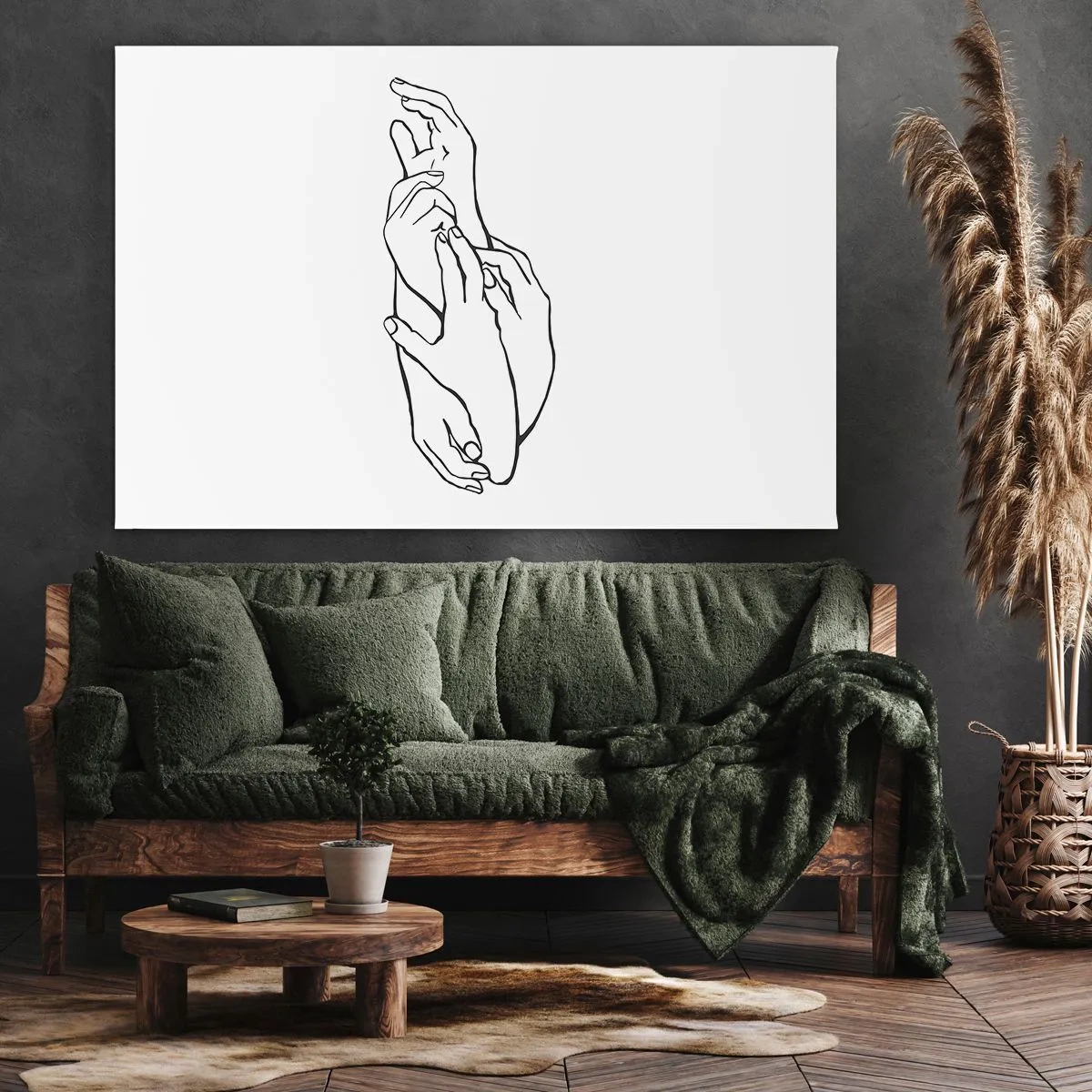 Obraz na plátně - Minimalistická skica rukou sepjatých v gestu jemnosti. - 70x50cm - Dobrý dotek - Moderní nástěnná dekorace do obývacího pokoje a ložnice ARTTOR