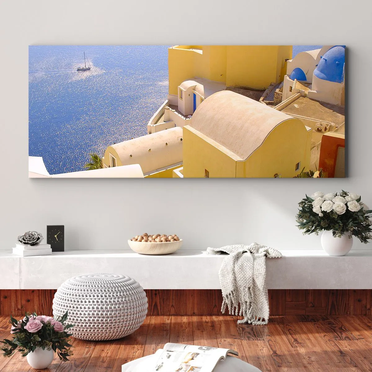 Obraz na plátně - Řecká krajina v bílé a blankytné - 100x40 cm