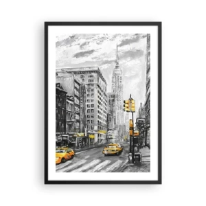 Plakát v černém rámu - Newyorská ulice se žlutými taxíky v pozadí - 50x70cm - Newyorský příběh - Moderní nástěnná dekorace do obývacího pokoje a ložnice ARTTOR