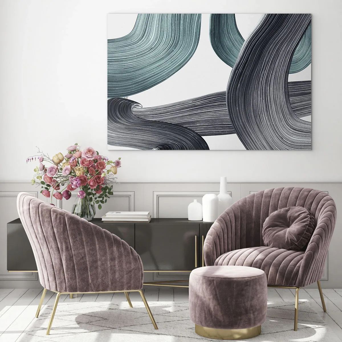 Obraz na skle - Smaragdové a černé vlny - 120x80 cm