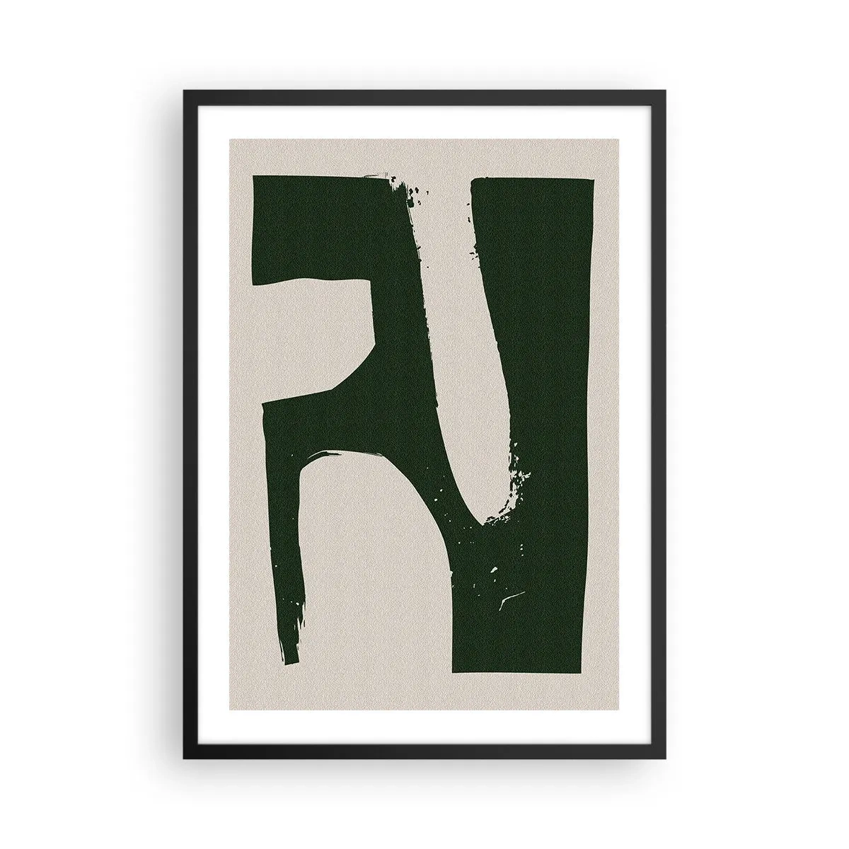 Plakát v černém rámu - Minimalistická abstrakce v zelené a béžové barvě - 50x70cm - Zálivy v bílem - Moderní nástěnná dekorace do obývacího pokoje a ložnice ARTTOR