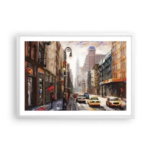 Plakát v bílém rámu - New York – barevný i v dešti - 70x50 cm