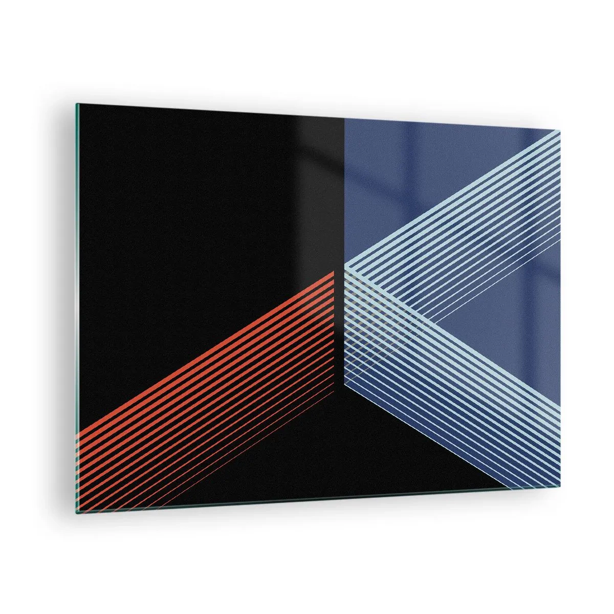 Obraz na skle - Moderní geometrická kompozice s liniemi a barevným kontrastem. - 70x50cm - Jednoduchý příběh - Moderní nástěnná dekorace do obývacího pokoje a ložnice ARTTOR