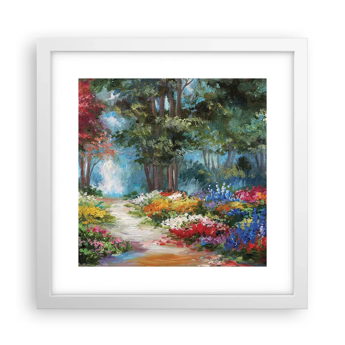 Plakát v bílém rámu - Lesní zahrada, květinový les - 30x30 cm