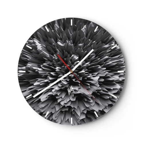 Nástěnné hodiny - Abstraktní černobílá 3D kompozice v podobě exploze - 30x30cm - Ostřejší to už nebude - Moderní nástěnná dekorace do obývacího pokoje, kuchyně a ložnice ARTTOR