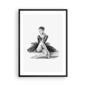 Plakát v černém rámu - Náčrt baletky sedící v klidu - 50x70cm - Okouzlená tancem - Moderní nástěnná dekorace do obývacího pokoje a ložnice ARTTOR