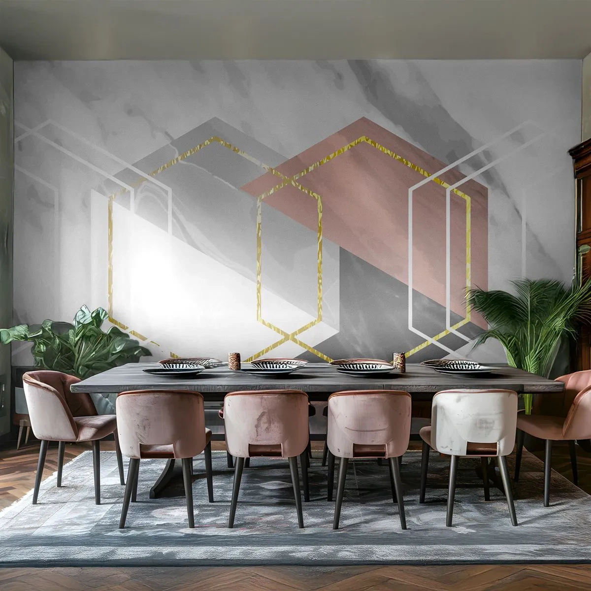 Fototapeta Premium Canvas - Řetězová kompozice - Abstrakce, Kus, Šestiúhelník - 100x70 cm