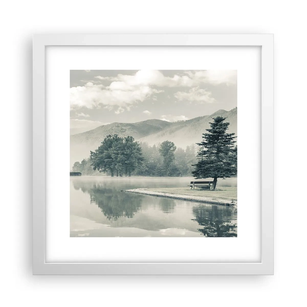 Plakát v bílém rámu - Jezero ještě spí - 30x30 cm