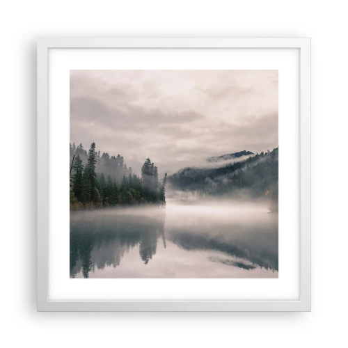 Plakát v bílém rámu - V zamyšlení, v mlze - 40x40 cm
