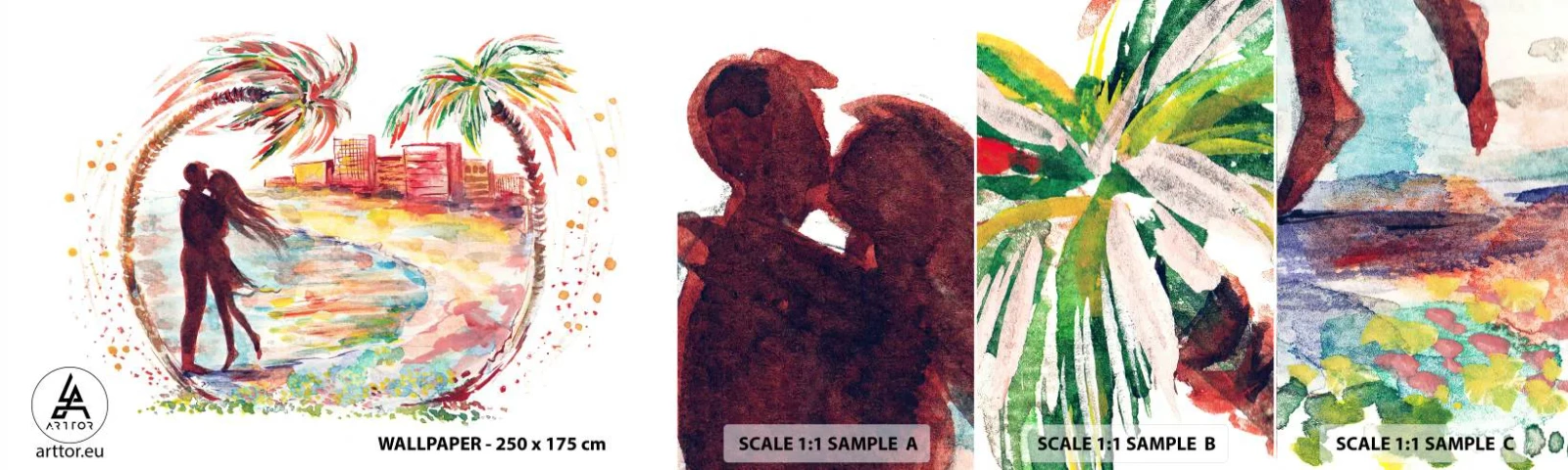 Vzor Fototapety Samolepicí Deluxe Sticker - Romantické prázdniny - Lidé, Kokosová palma, Pláž - 100x30 cm