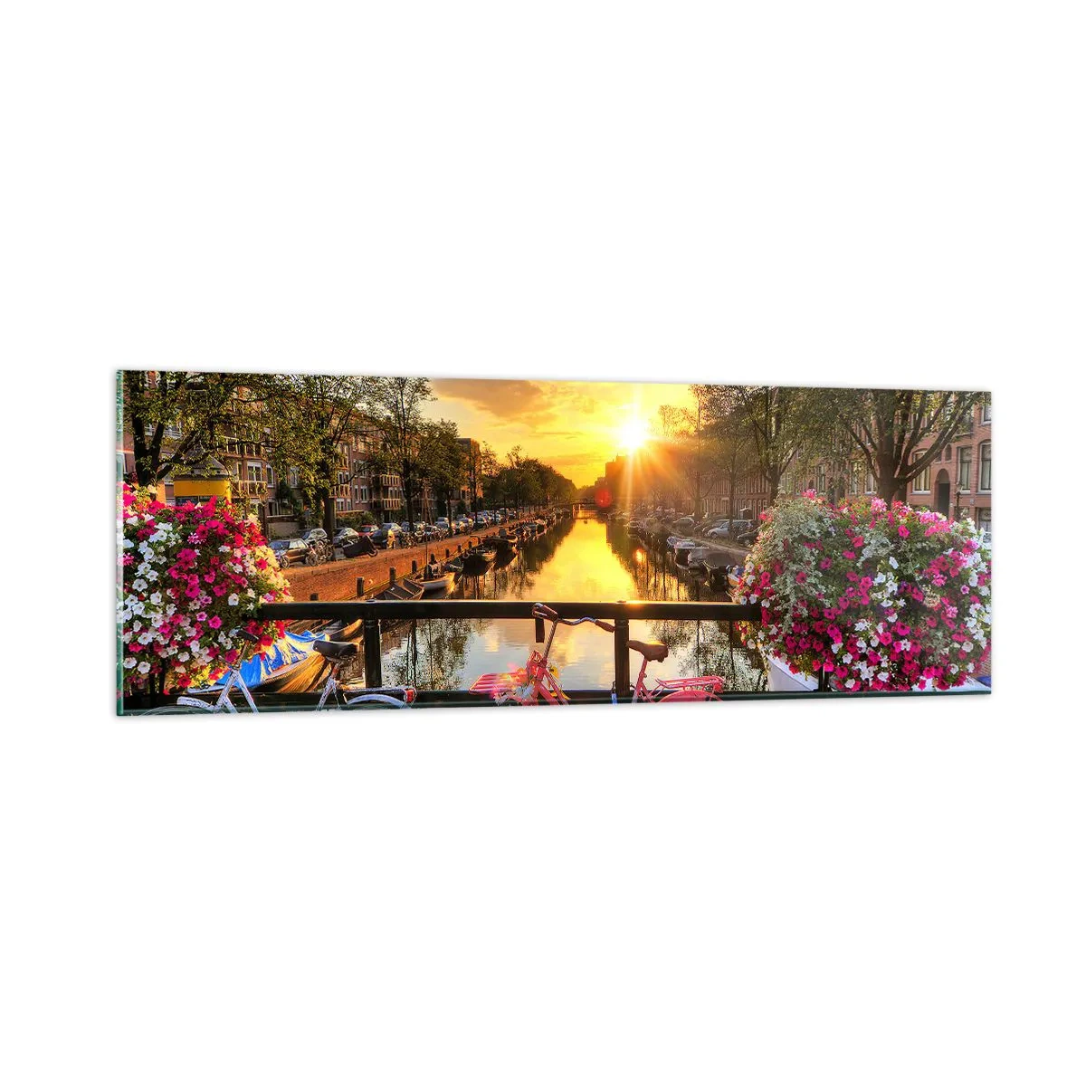 Obraz na skle - Jarní ráno v Amsterdamu - 90x30 cm