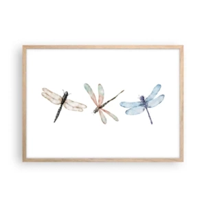 Plakát v rámu světlý dub - Beztížné vážky - 70x50 cm