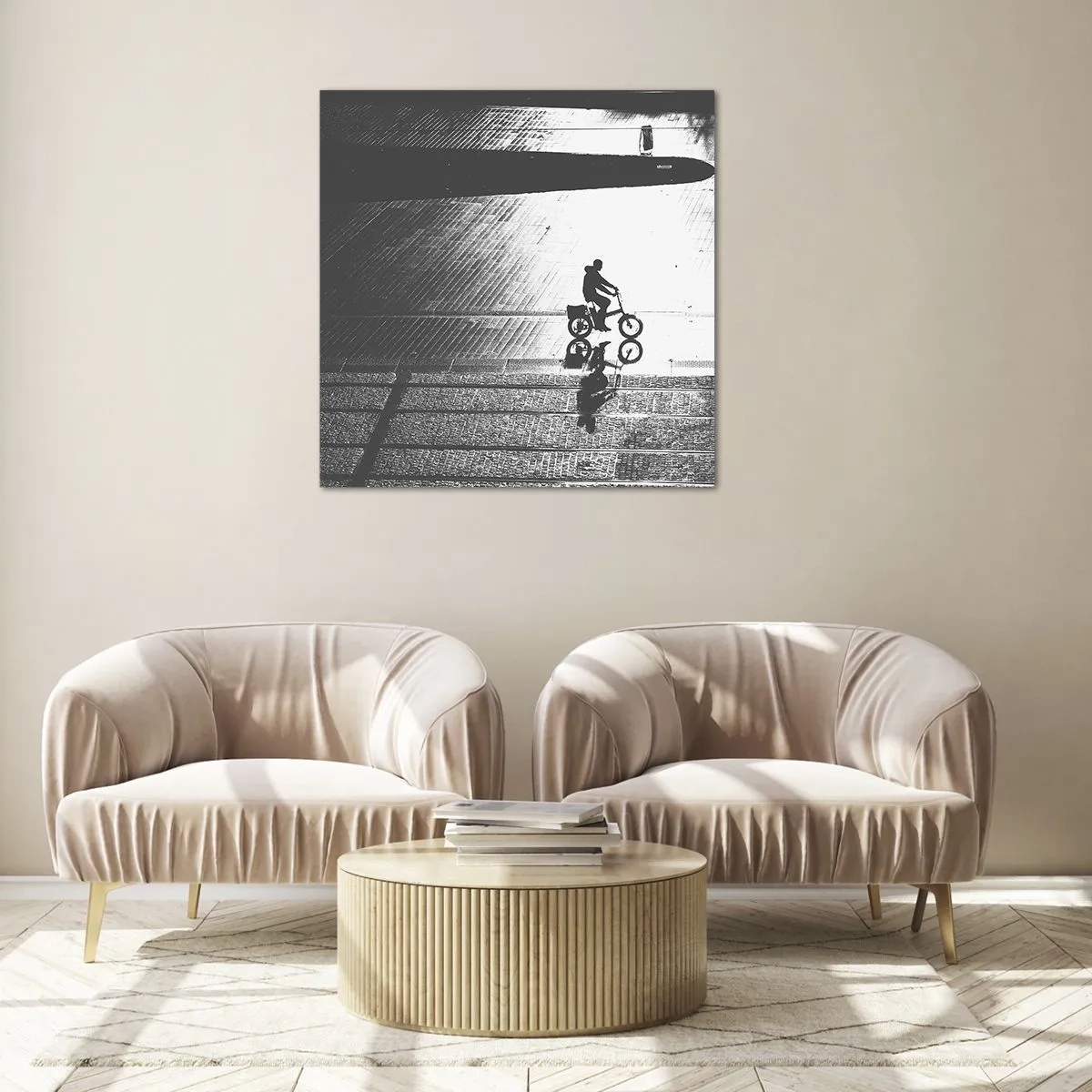 Obraz na skle - Dopředu, přes město - 30x30 cm