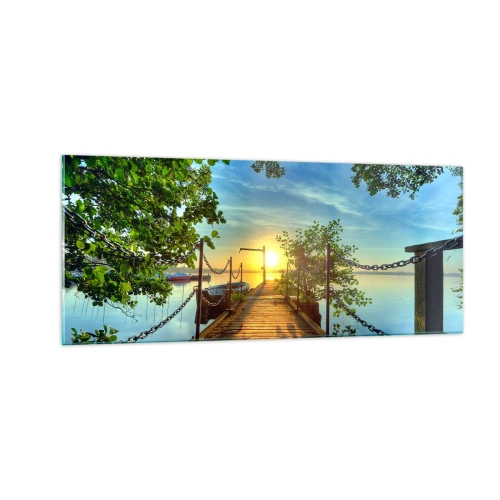Obraz na skle - Západ u vody - 100x40 cm