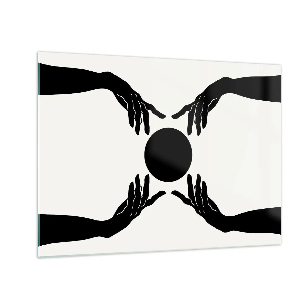 Obraz na skle - Černé ruce kolem černého kruhu na světlém pozadí - 70x50cm - Tajné znamení - Moderní nástěnná dekorace do obývacího pokoje a ložnice ARTTOR