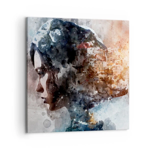 Obraz na plátně - Příběh o dívce s městem v pozadí - 60x60 cm