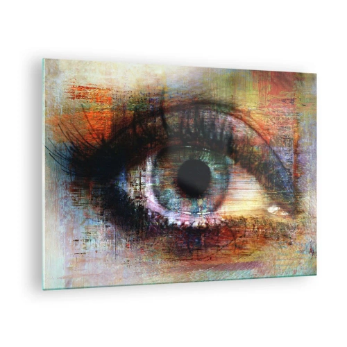 Obraz na skle - Abstraktní oko v intenzivních, vícebarevných odstínech - 70x50cm - Lze se podívat do duše - Moderní nástěnná dekorace do obývacího pokoje a ložnice ARTTOR
