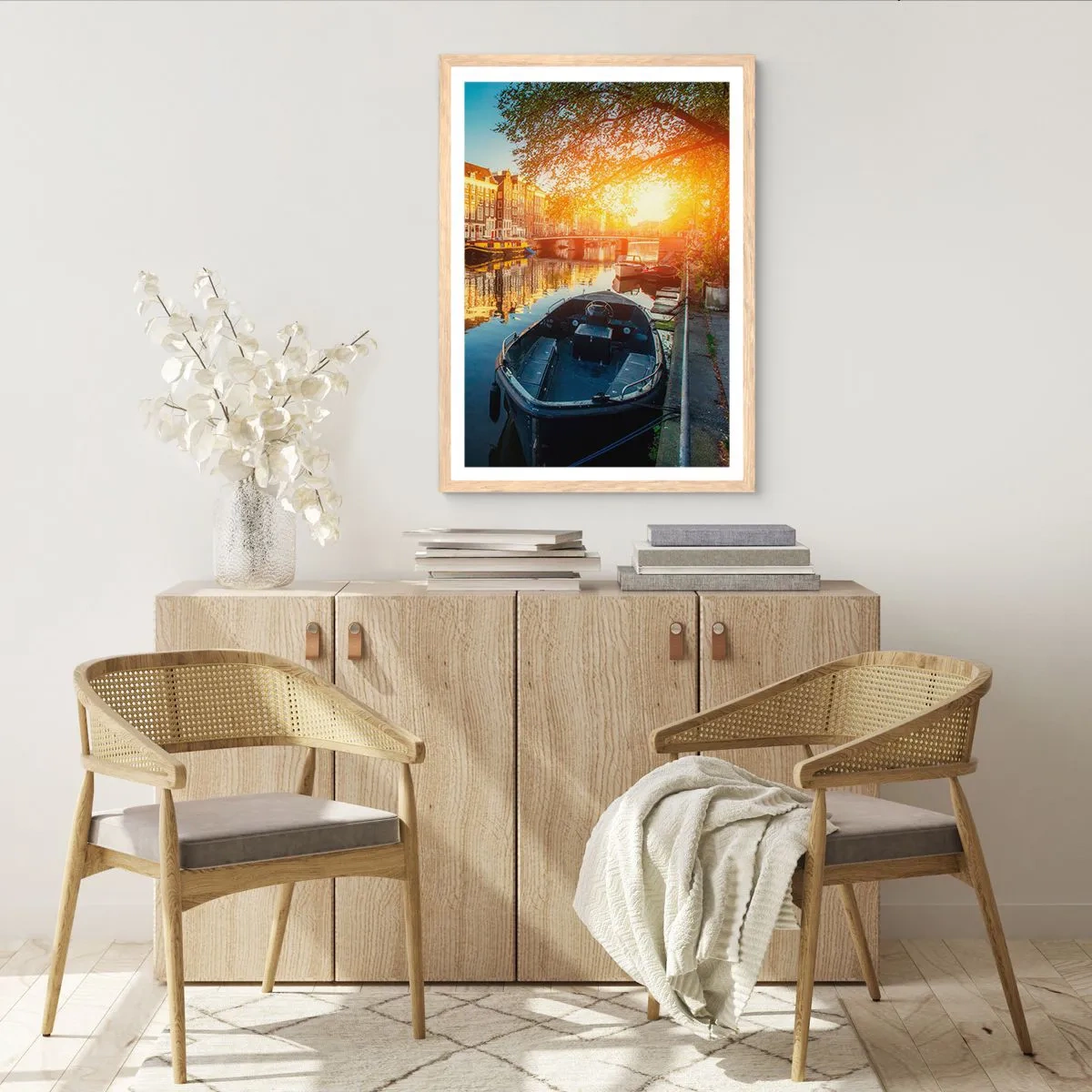 Plakát v rámu světlý dub - Ráno v Amsterdamu - 61x91 cm