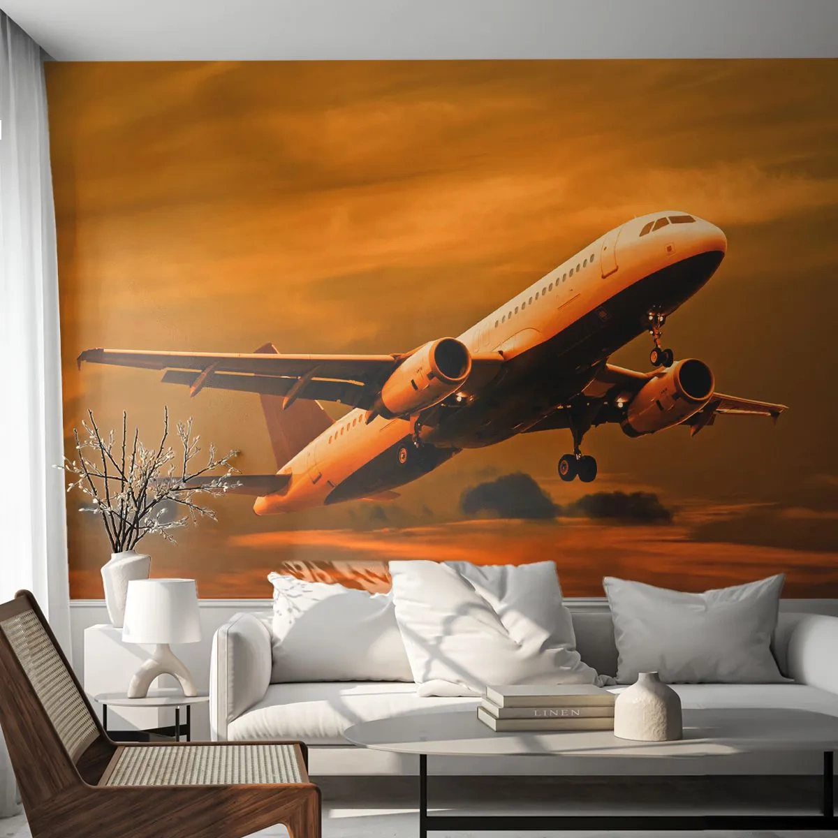 Fototapeta Samolepicí Deluxe Sticker - Let směrem ke slunci - Letadlo, Výlet, Západ slunce - 250x175 cm