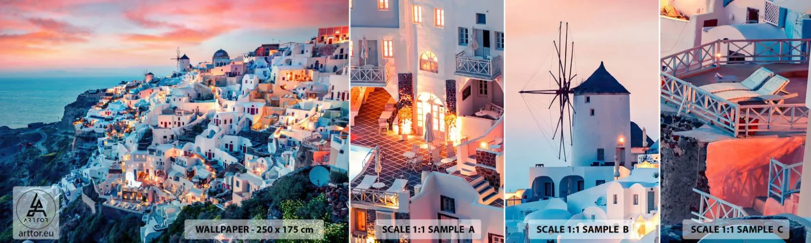 Vzor Fototapety Samolepicí Deluxe Sticker - Tvoje tlustá řecká dovolená - Krajina, Řecko, Santorini - 100x30 cm