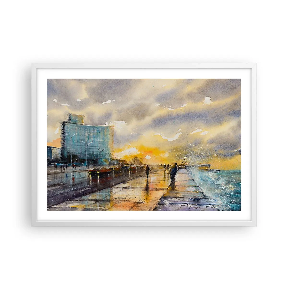 Plakát v bílém rámu - Život na pobřeží - 70x50 cm