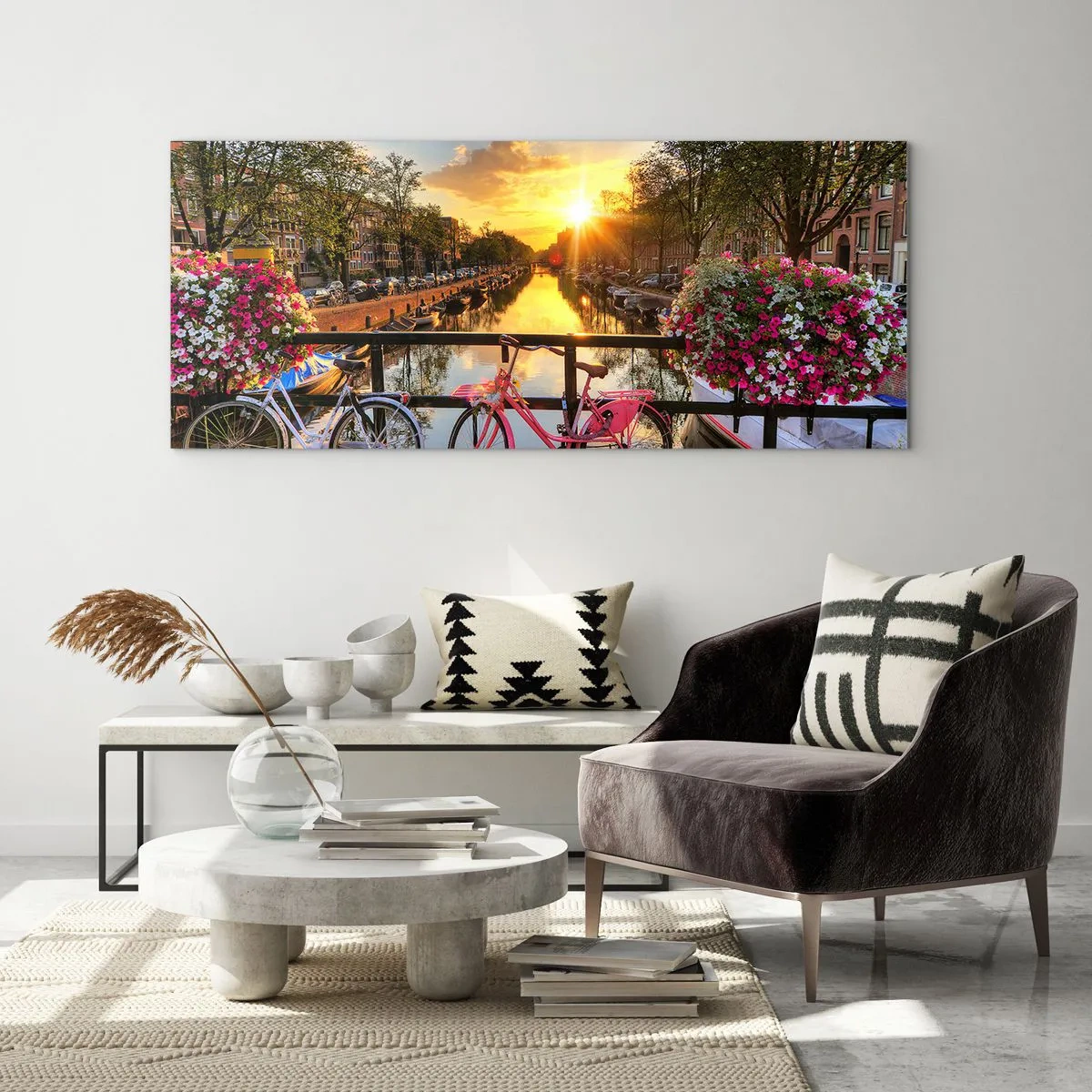 Obraz na skle - Jarní ráno v Amsterdamu - 90x30 cm