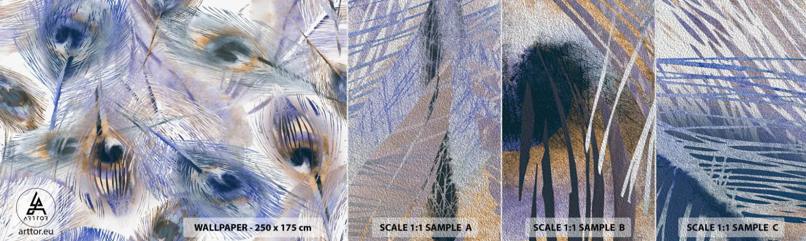 Vzor Fototapety Premium Sand - Kompozice pavího oka - Abstrakce, Paví peří, Boho - 100x30 cm