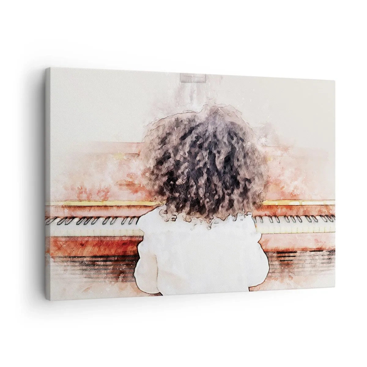 Obraz na plátně - Dívka s hustými vlasy u klavíru - 70x50cm - V novém světě - Moderní nástěnná dekorace do obývacího pokoje a ložnice ARTTOR