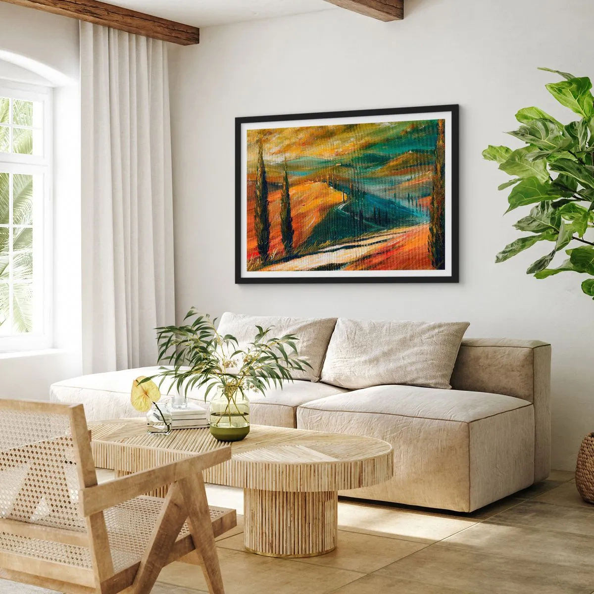 Plakát v černém rámu - Toskánská krajina - 70x50 cm