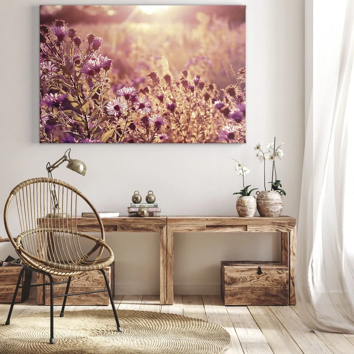Obraz na plátně - Louka ve světle zapadajícího slunce - 70x50cm - Než skončí léto - Moderní nástěnná dekorace do obývacího pokoje a ložnice ARTTOR