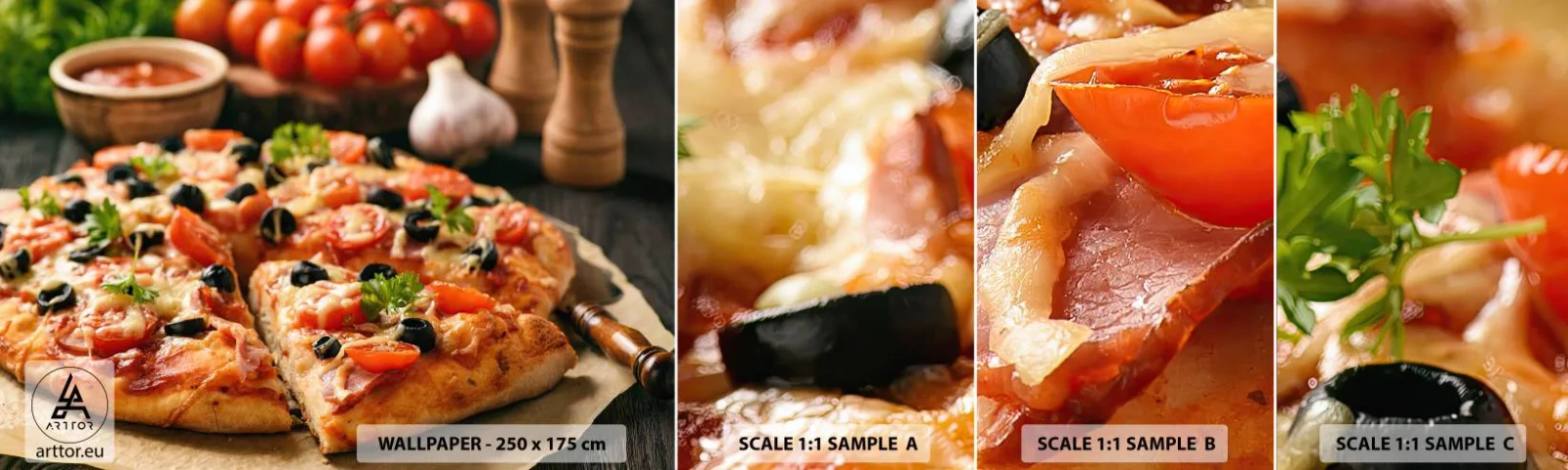 Vzor Fototapety Samolepicí Deluxe Sticker - Opět jsi měl štěstí - Gastronomie, Pizza, Rajče - 100x30 cm