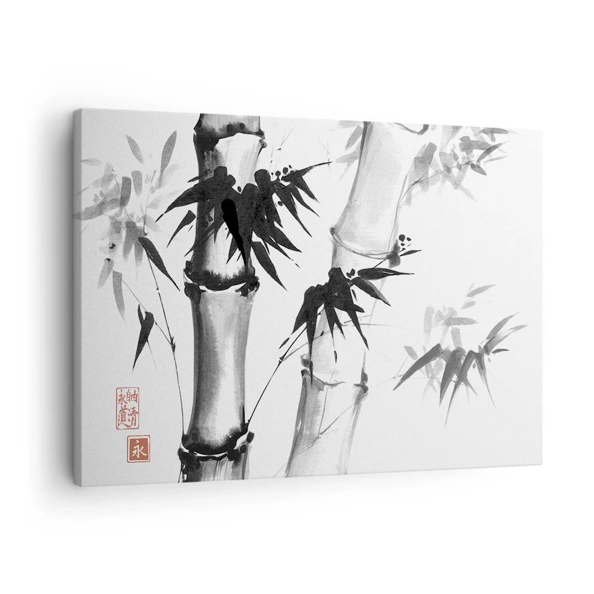 Obraz na plátně - Akvarelový bambus v japonském stylu na bílém pozadí - 70x50cm - Blízký záběr na orient - Moderní nástěnná dekorace do obývacího pokoje a ložnice ARTTOR