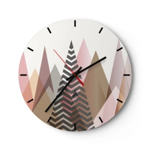 Nástěnné hodiny - Geometrické hory a stromy v pastelových odstínech - 30x30cm - Pyramidální pohled - Moderní nástěnná dekorace do obývacího pokoje, kuchyně a ložnice ARTTOR