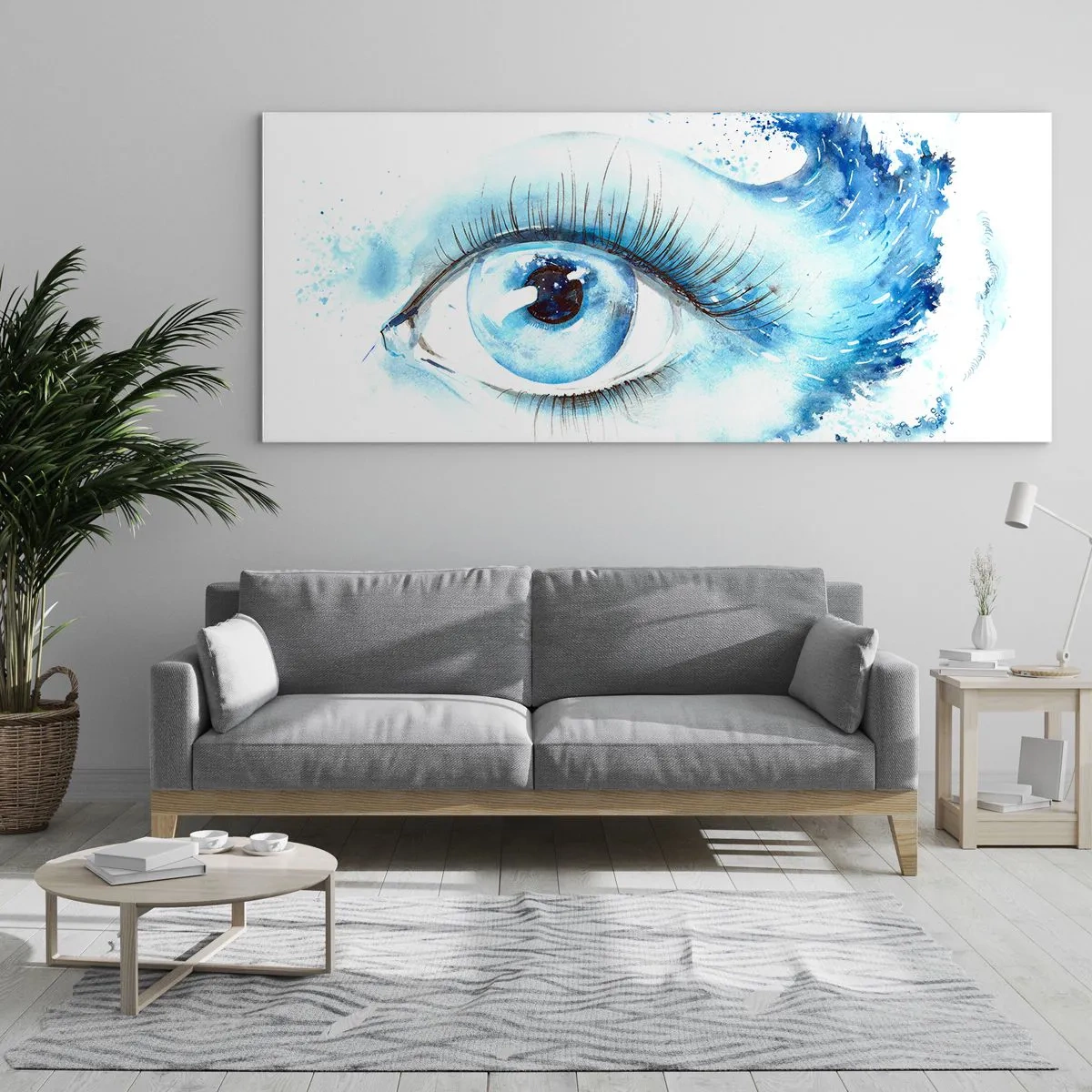 Obraz na skle - Ponořit se do modři pohledu - 100x40 cm