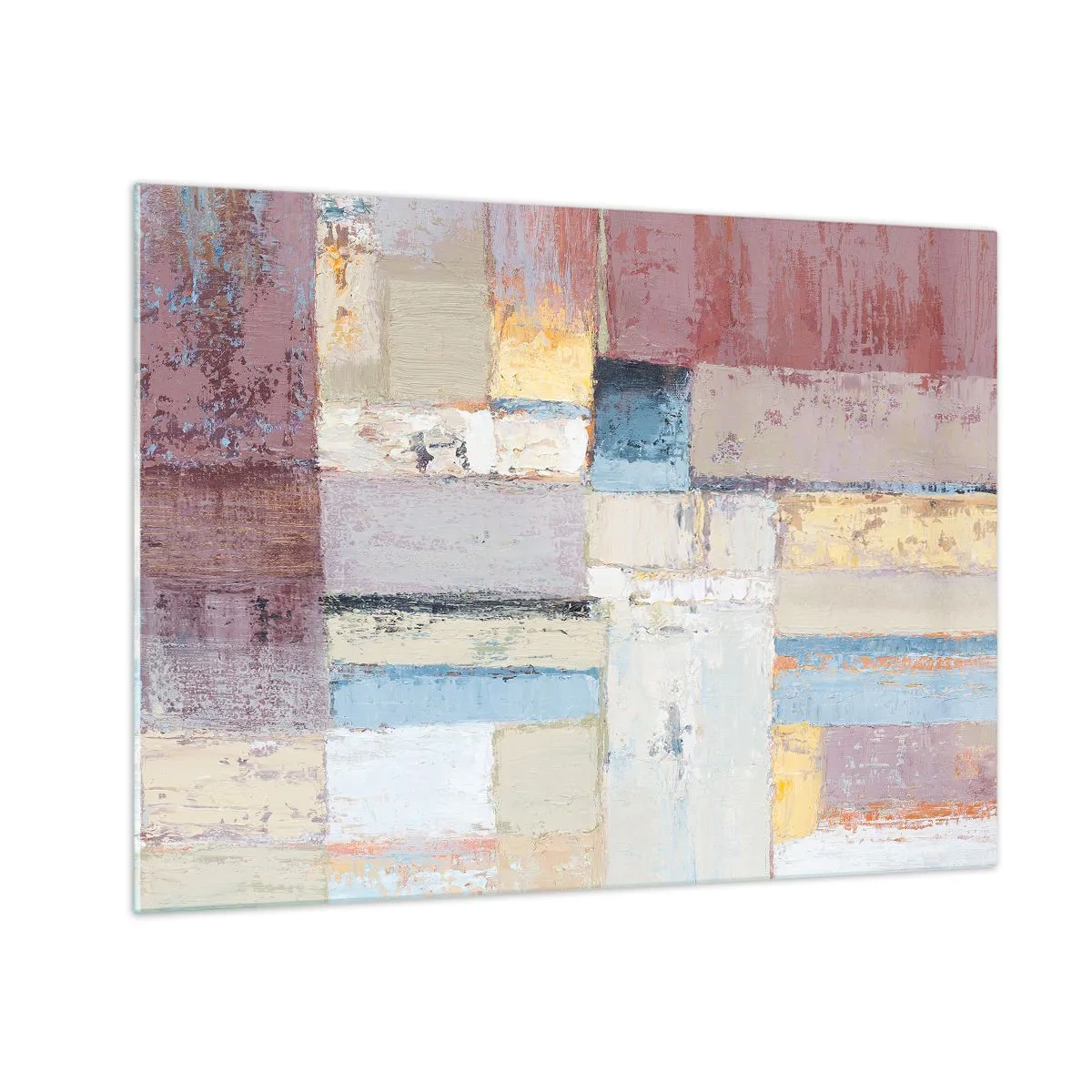 Obraz na skle - Abstraktní geometrické kompozice v pastelových barvách - 70x50cm - Klid geometrie - Moderní nástěnná dekorace do obývacího pokoje a ložnice ARTTOR